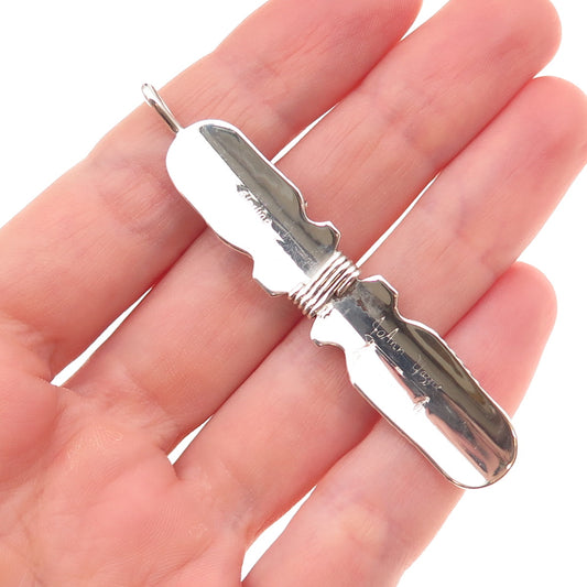 Old Pawn 925 Sterling Silver Vintage Southwestern Feather Tribal Charm Pendant