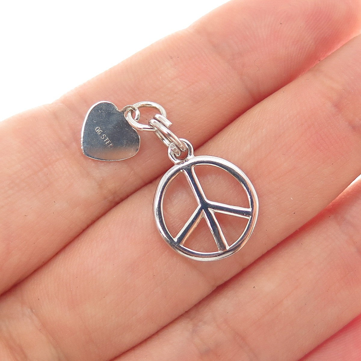 925 Sterling Silver Vintage Peace Symbol Heart Minimalist Charm Pendant