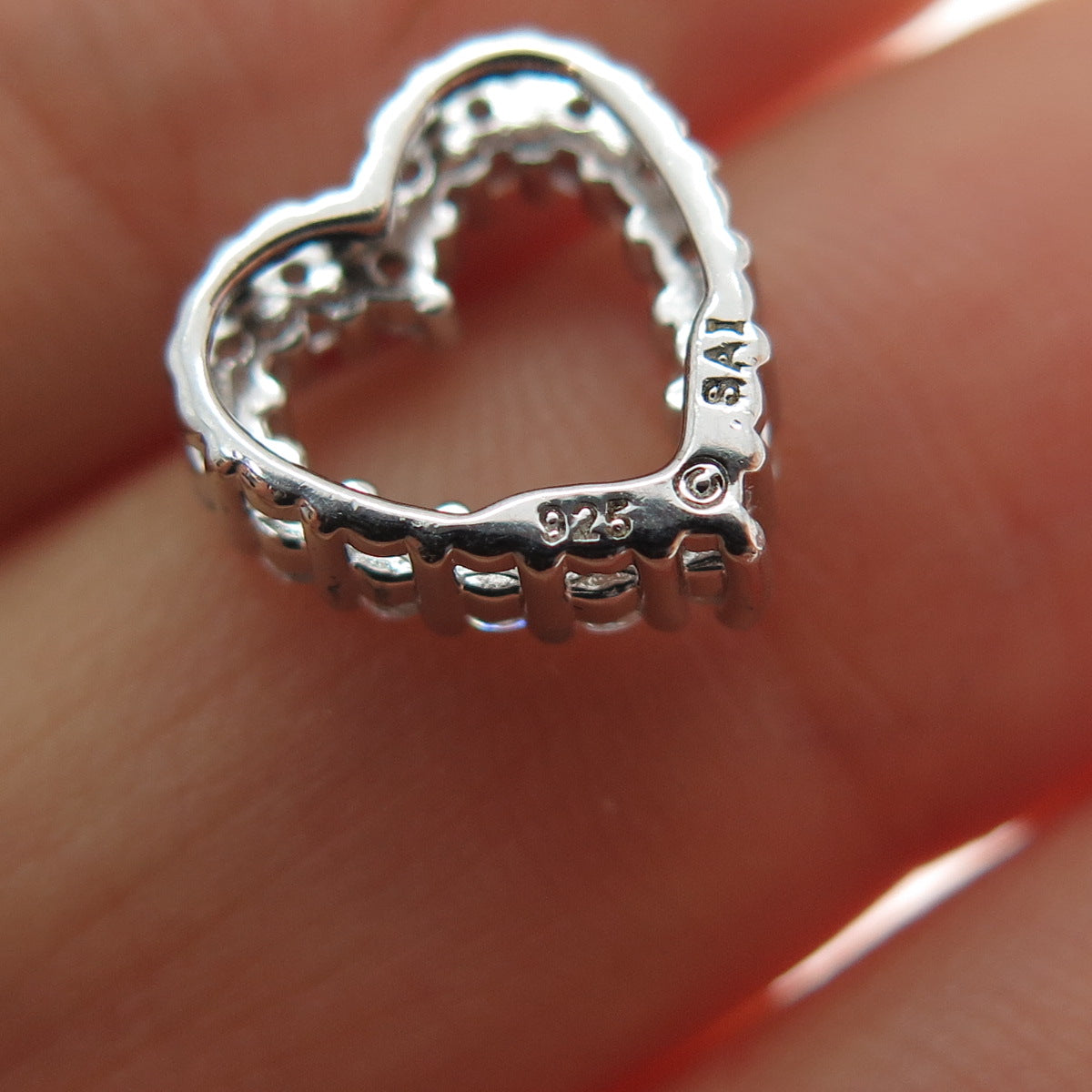 SAI 925 Sterling Silver Round-Cut C Z Heart Mini Slide Charm Pendant