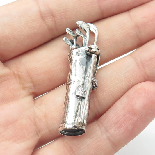 Beau 925 Sterling Silver Vintage Golf Club Oxidized Pin Brooch