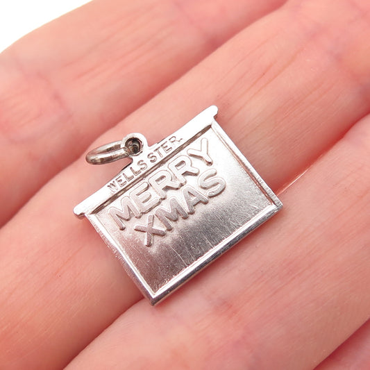 Wells 925 Sterling Silver Vintage Enamel Merry Christmas Fireplace Charm Pendant