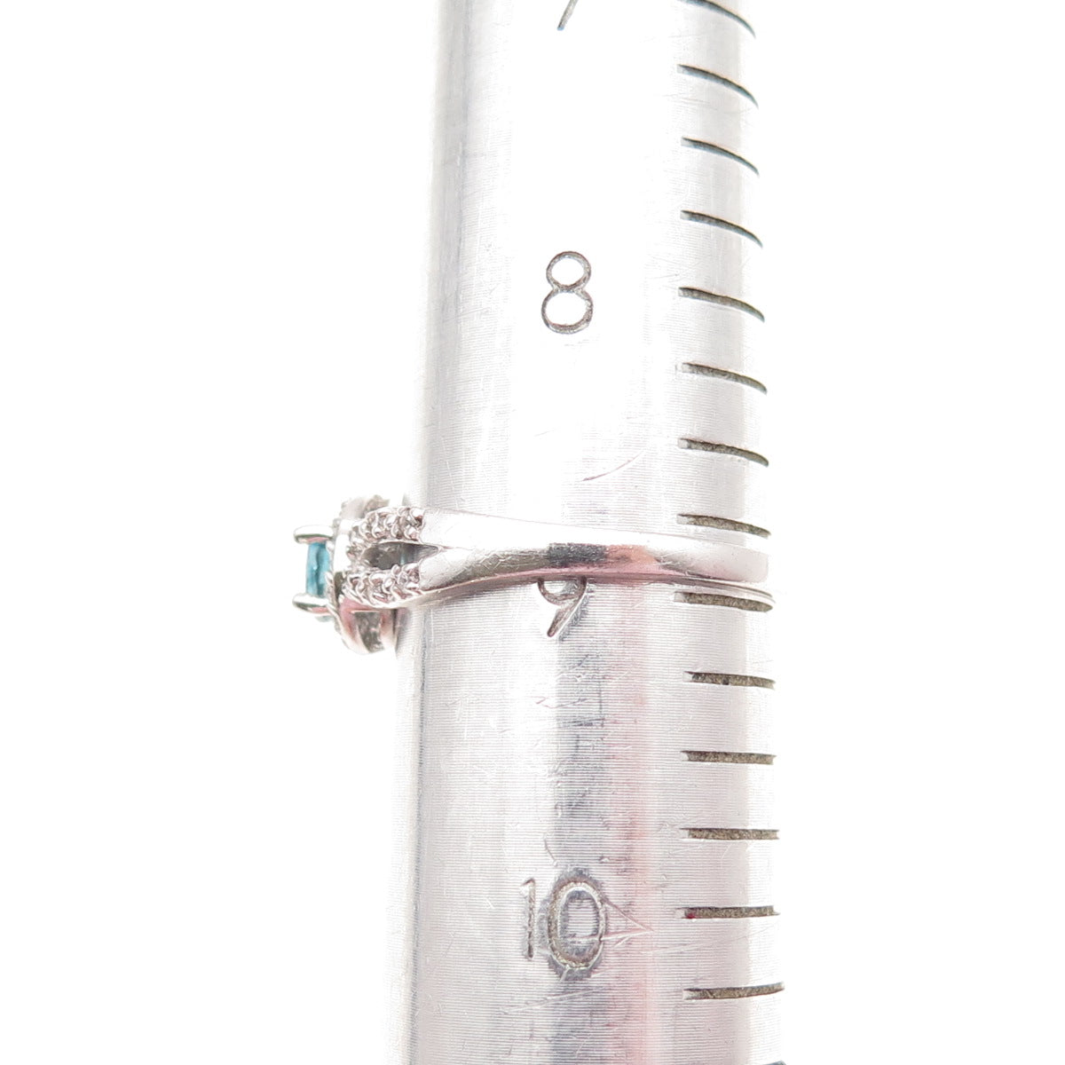 925 Sterling Silver Real Round-Cut Blue Topaz & C Z Ring Size 9