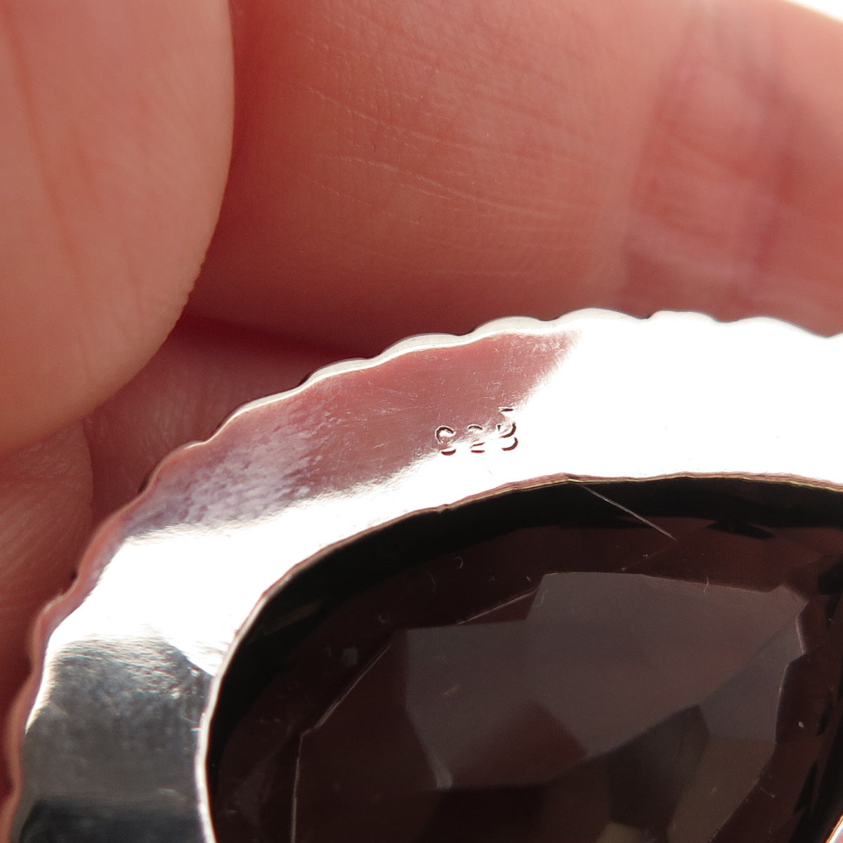 925 Sterling Silver Vintage Real Smoky Quartz Modernist Oxidized Pendant