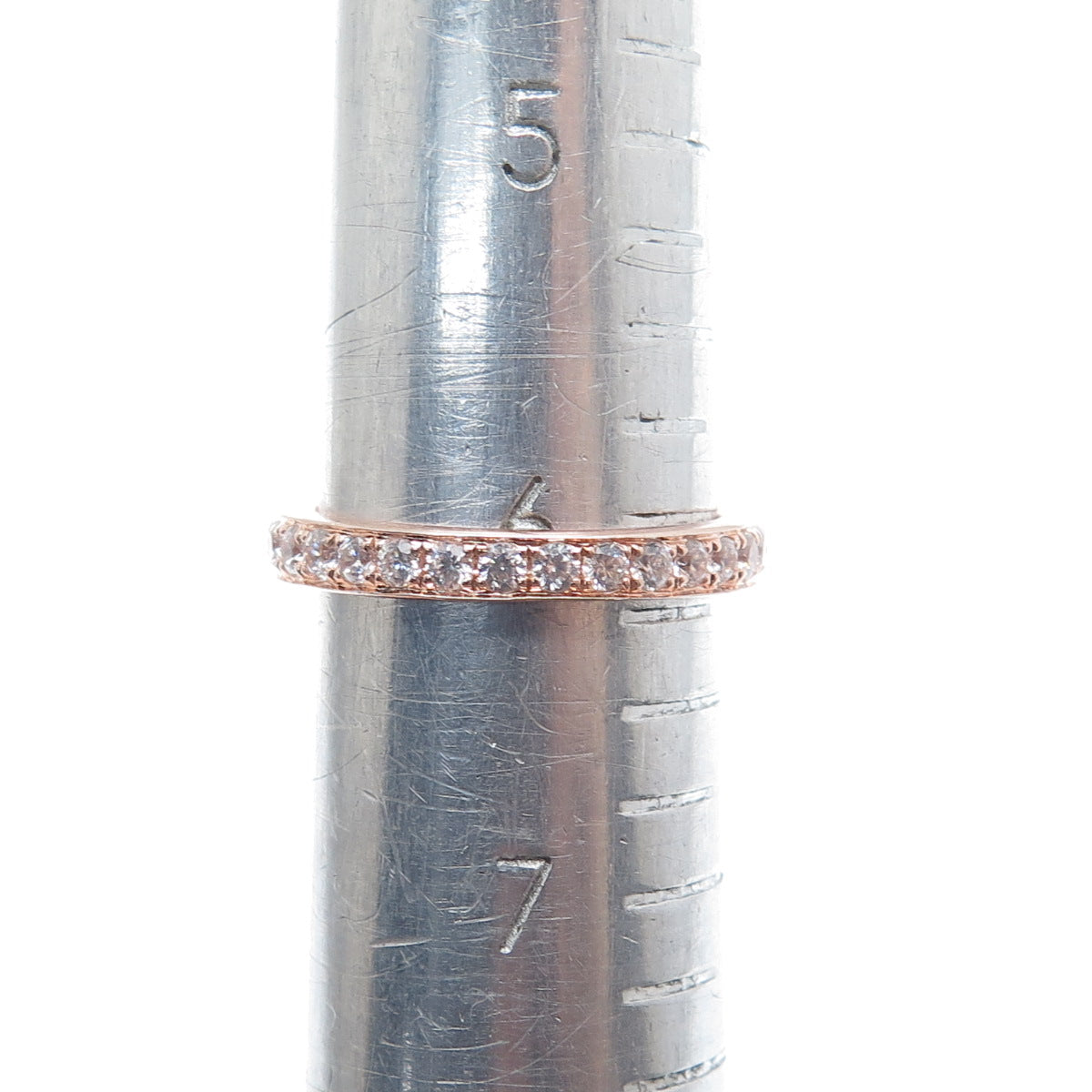 925 Sterling Silver Rose Gold Plated Pink & White Multi-Cut C Z Ring Size 6.25