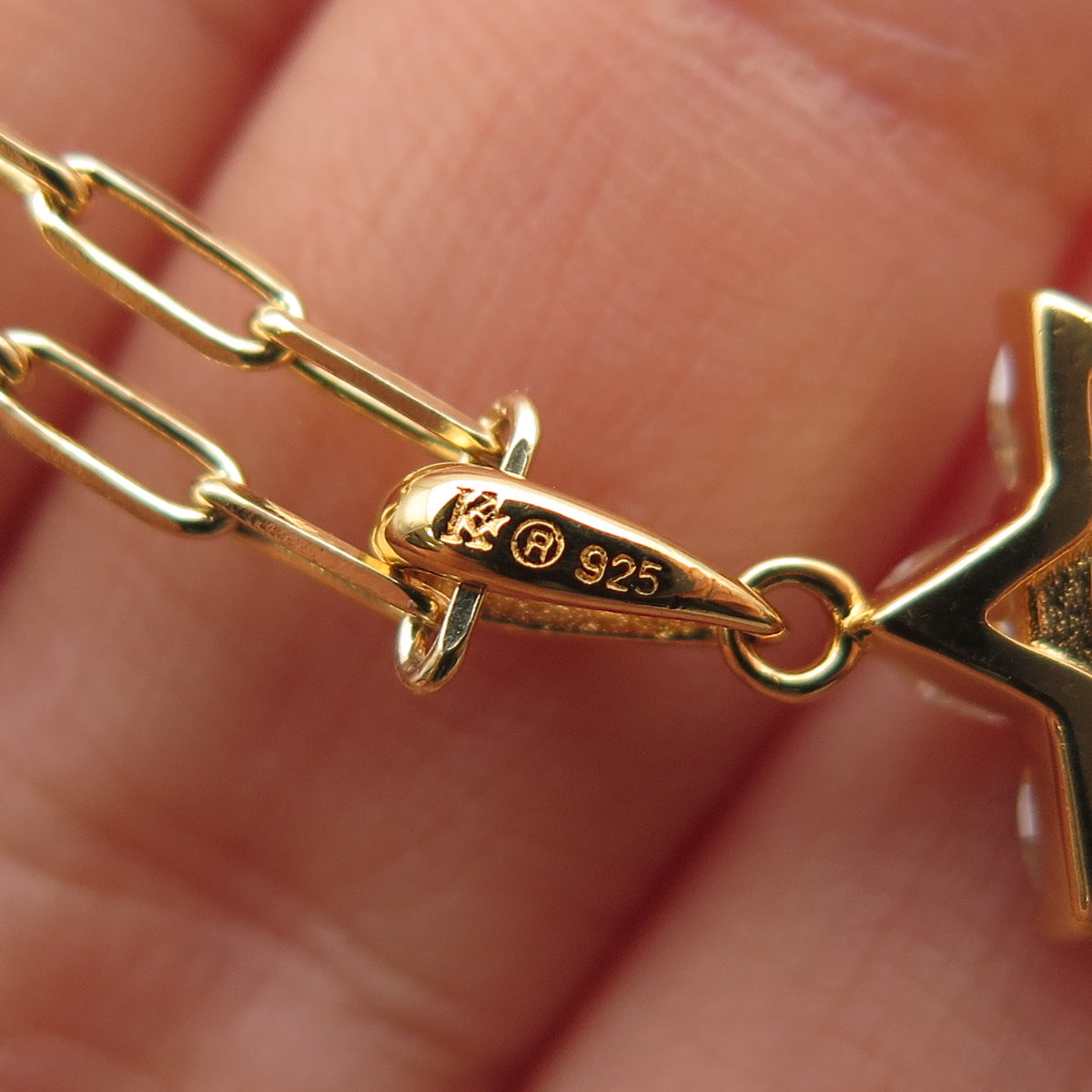 KEY STAR Sterling Silver Gold Plated Italy C Z Star of David Chain Necklace 18"