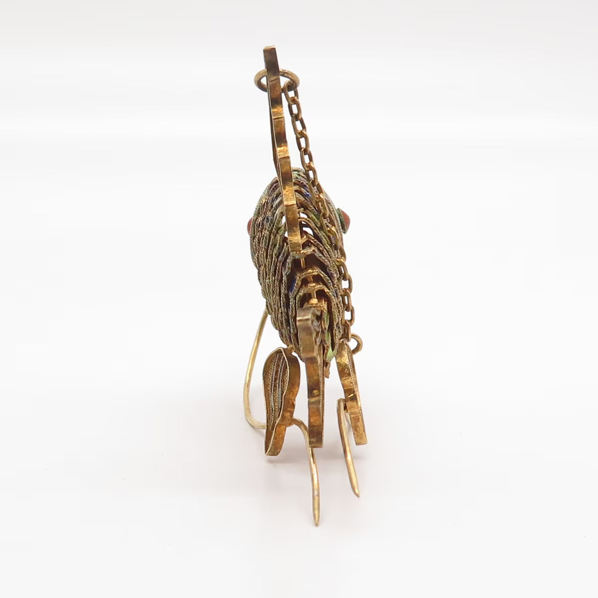 925 Sterling Silver Gold Plated Enamel Antique Chinese Koi Fish Articulated Fob