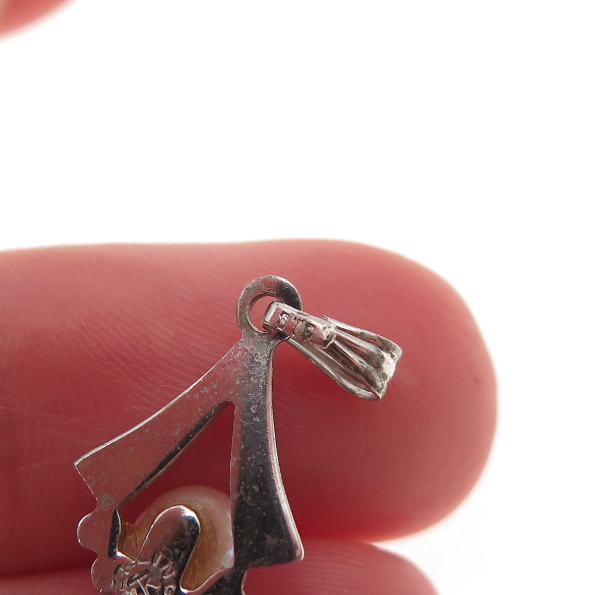 Tru-Kay 925 Sterling Silver Antique Art Deco Real Pearl Charm Pendant