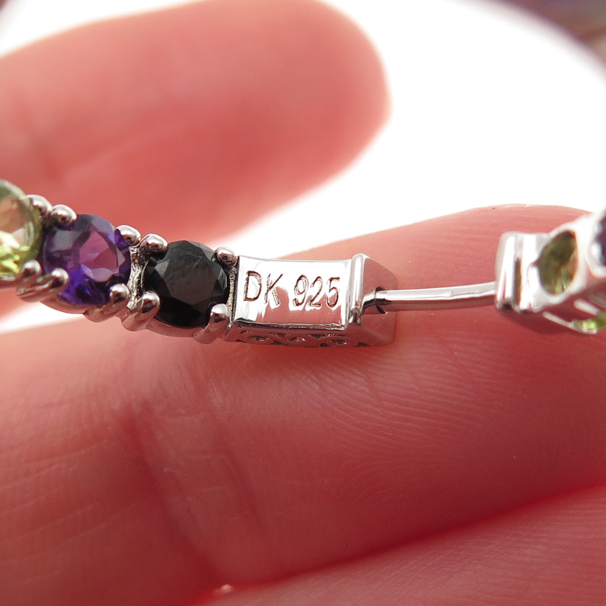 925 Sterling Silver Real Topaz Amethyst Peridot Spinel In & Out Hoop Earrings