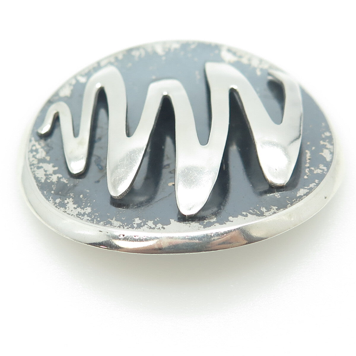 925 Sterling Silver Vintage Mexico Modernist Zig-Zag Round Pin Brooch