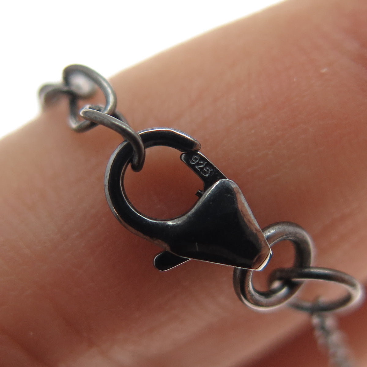 925 Sterling Silver Black Rhodium Real Diamond & Quartz Chain Necklace 16-18"