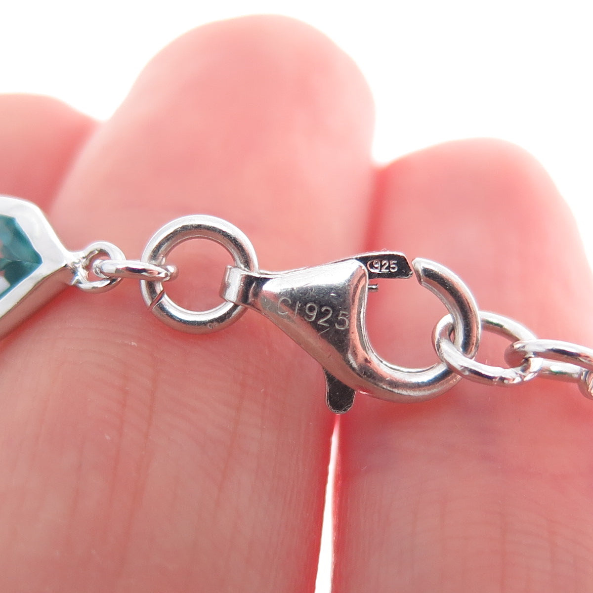925 Sterling Silver Multi-Cut White & Blue C Z Modernist Link Bracelet 8"