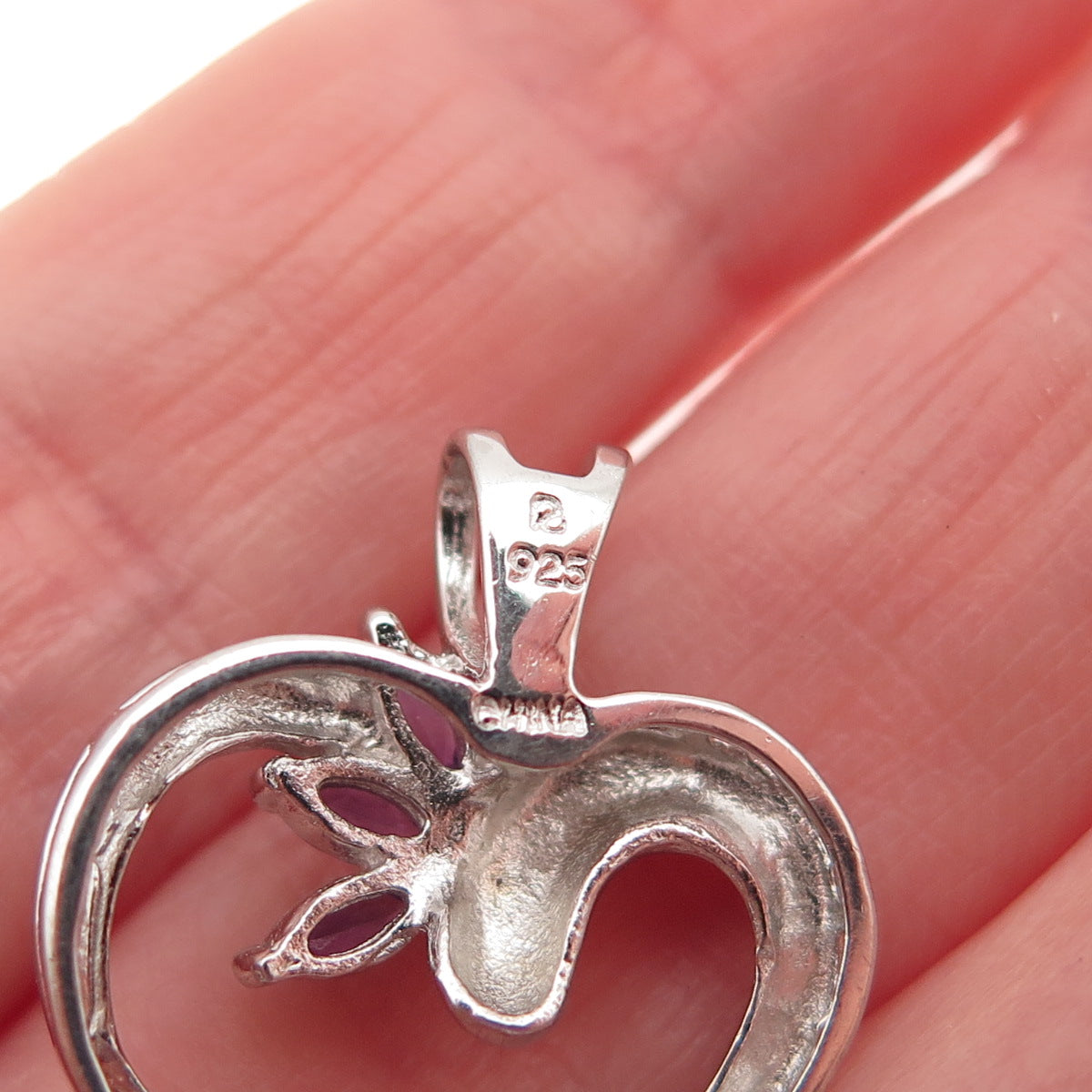 ROSS SIMONS 925 Sterling Silver Real Diamond Accent & Amethyst Heart Pendant