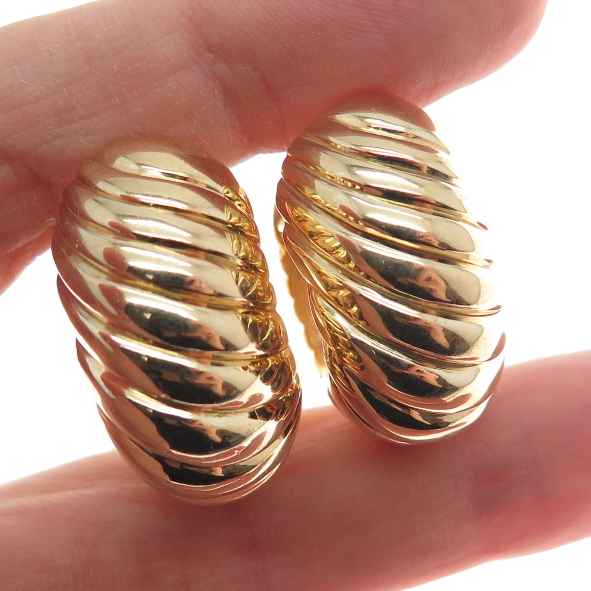 MILOR 925 Sterling Silver Gold Plated Vintage Italy Ribbed Hoop Earrings