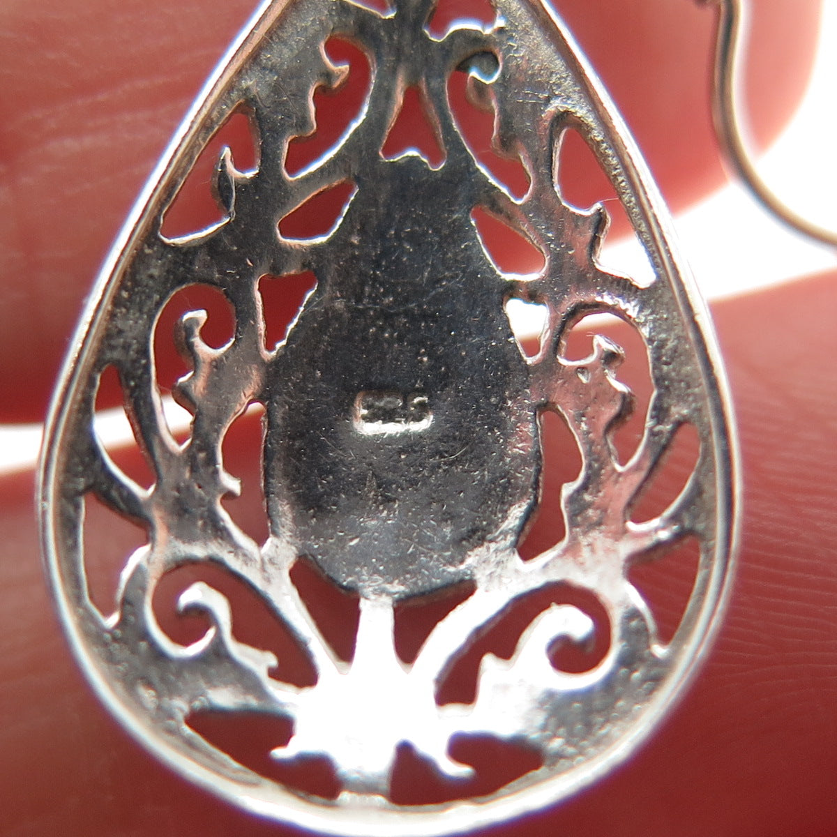 925 Sterling Silver Vintage Real Black Onyx Ornate Teardrop Dangle Earrings