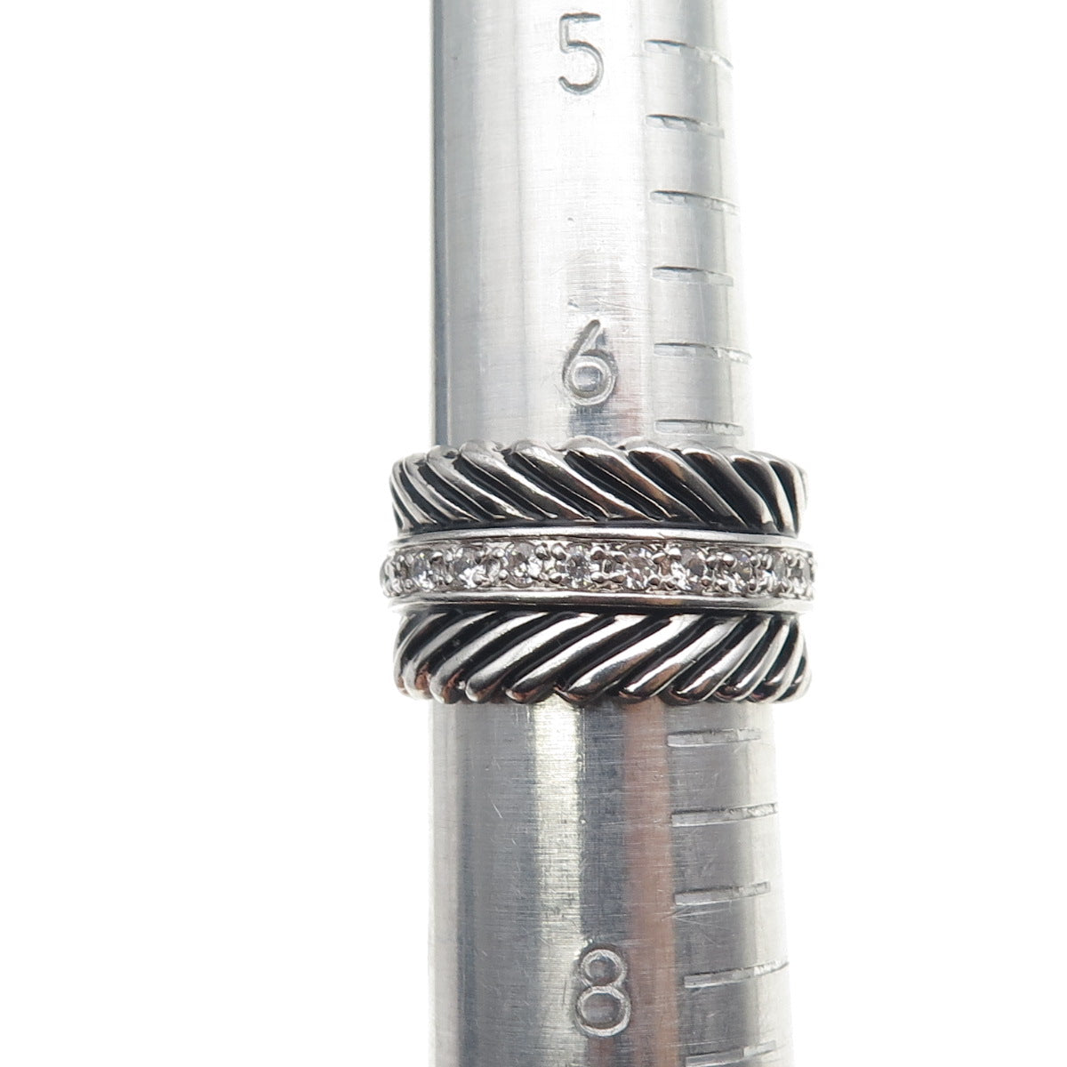 925 Sterling Silver Round-Cut C Z Feather Oxidized Band Ring Size 7