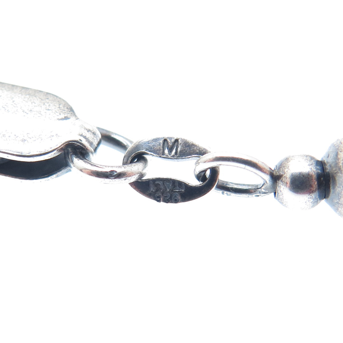 925 Sterling Silver Vintage Italy Beaded Link Oxidized Bracelet 6.75"