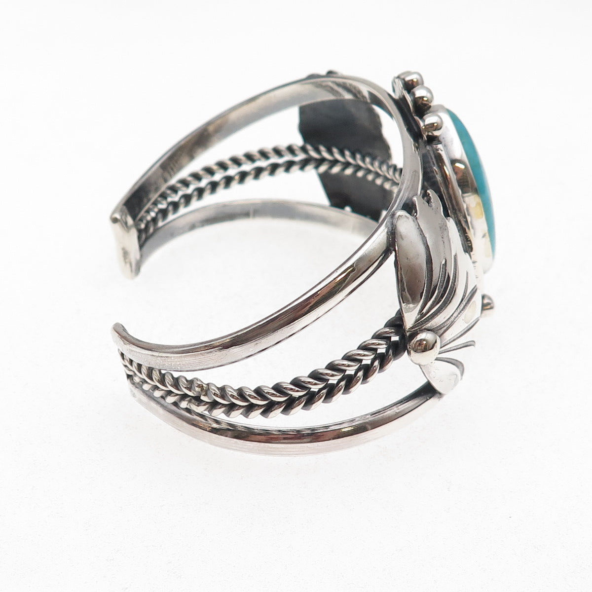 Old Pawn 925 Sterling Silver Vintage Turquoise Floral Adjustable Bracelet 6.75"
