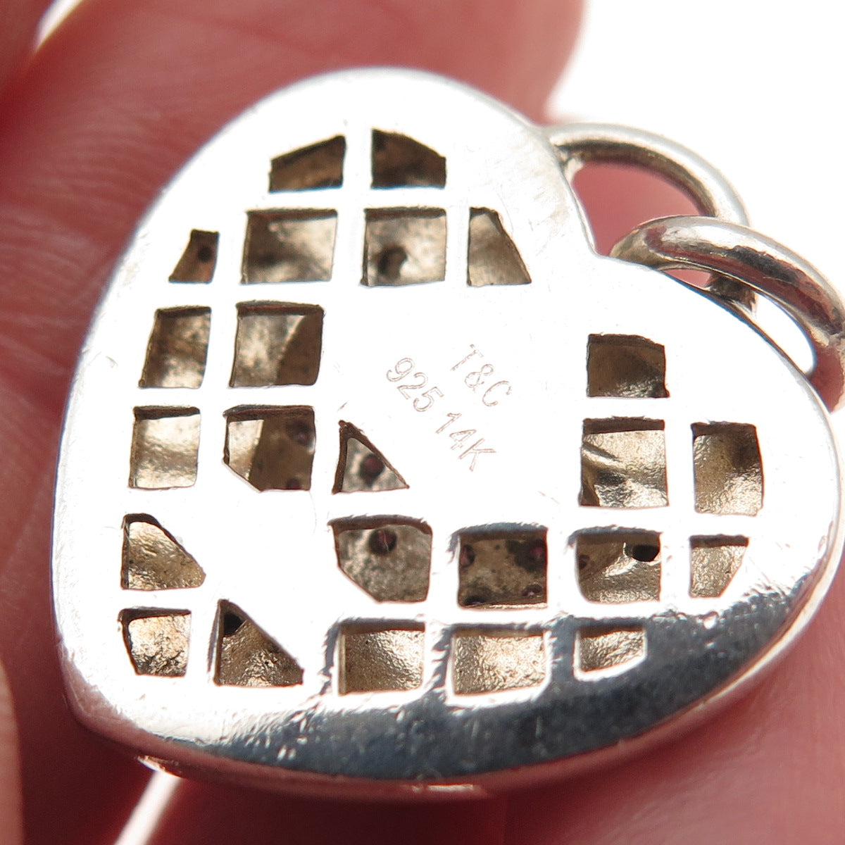 Town & Country 925 Sterling Silver 14K Gold Vintage Real Diamond Heart Pendant