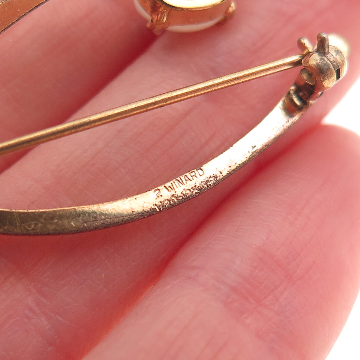 Winard 1/20 12K Gold Filled Antique Art Deco Real Opal Wishbone Pin Brooch