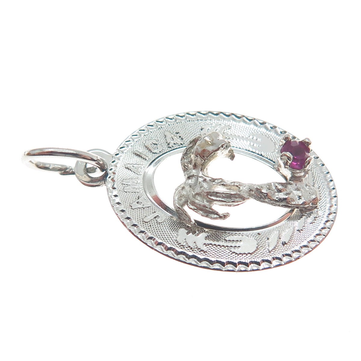 CREA 925 Sterling Silver Vintage Pink Rhinestone Jamaica Palm Minimalist Pendant