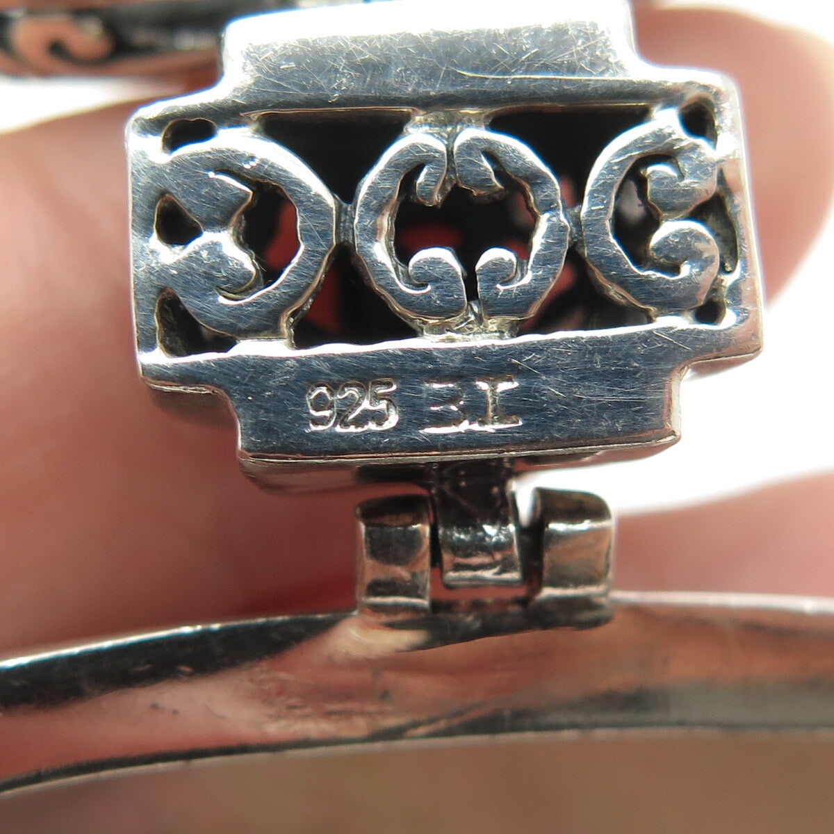 925 Sterling Silver Vintage Real Mother-of-Pearl Swirl / Ornate Slide Pendant