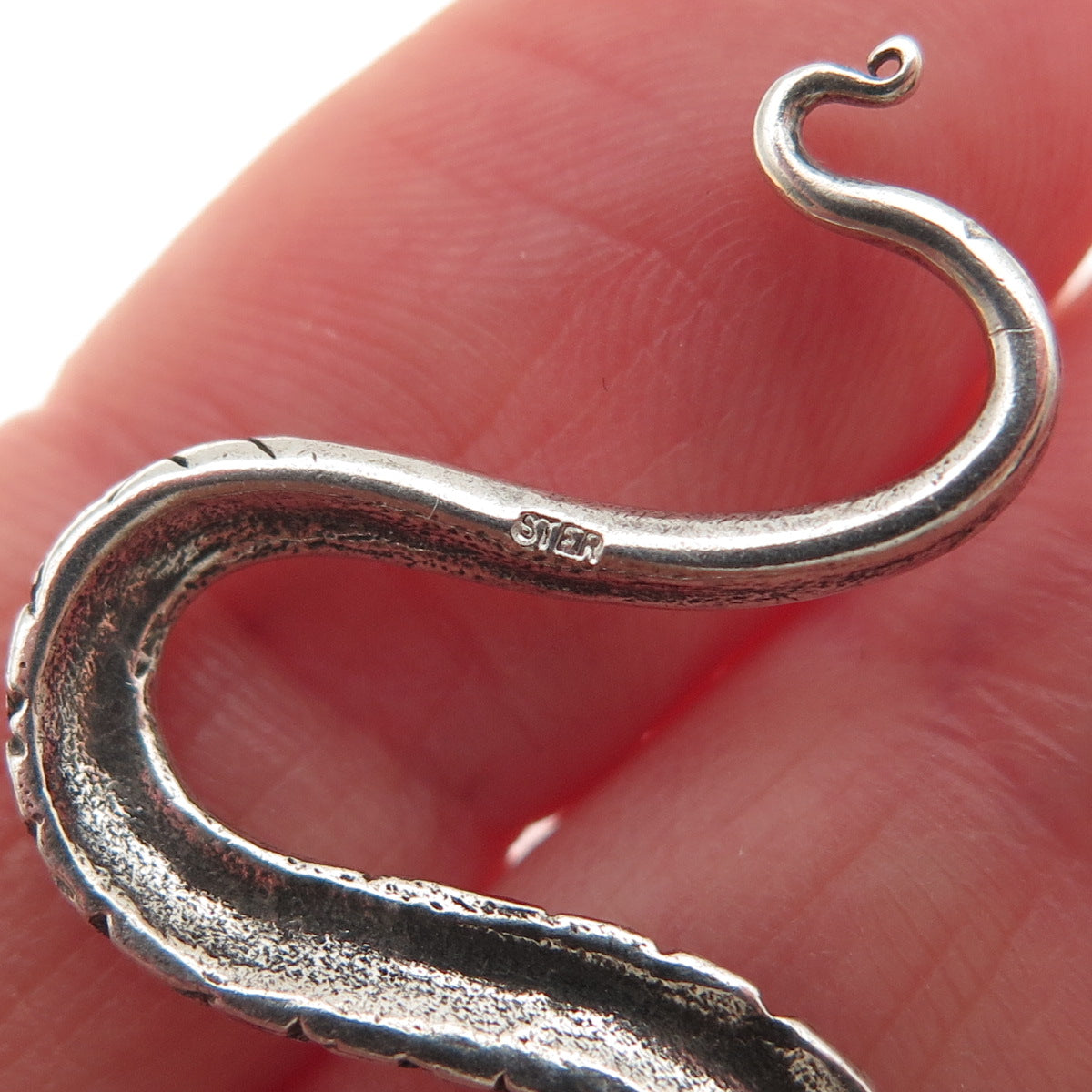 925 Sterling Silver Vintage Snake Oxidized Slide Charm Pendant