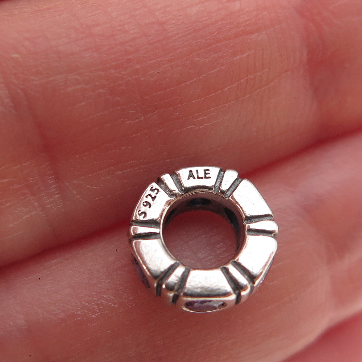 Pandora 925 Sterling Silver Purple C Z Trinity Spacer Slide Charm