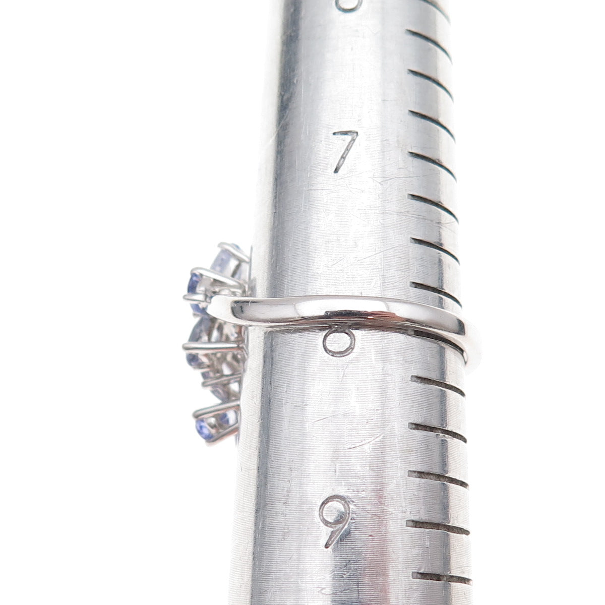 925 Sterling Silver Real Diamond & Tanzanite Floral Ring Size 8