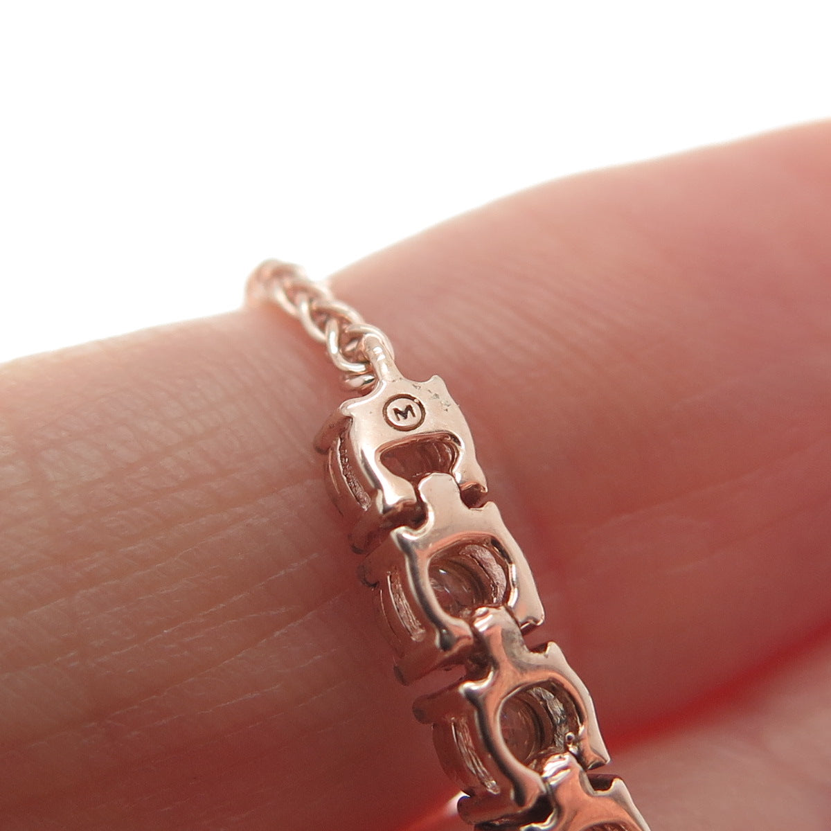 925 Sterling Silver Rose Gold Plated Real Diamond Bolo Adjustable Bracelet 6-9"