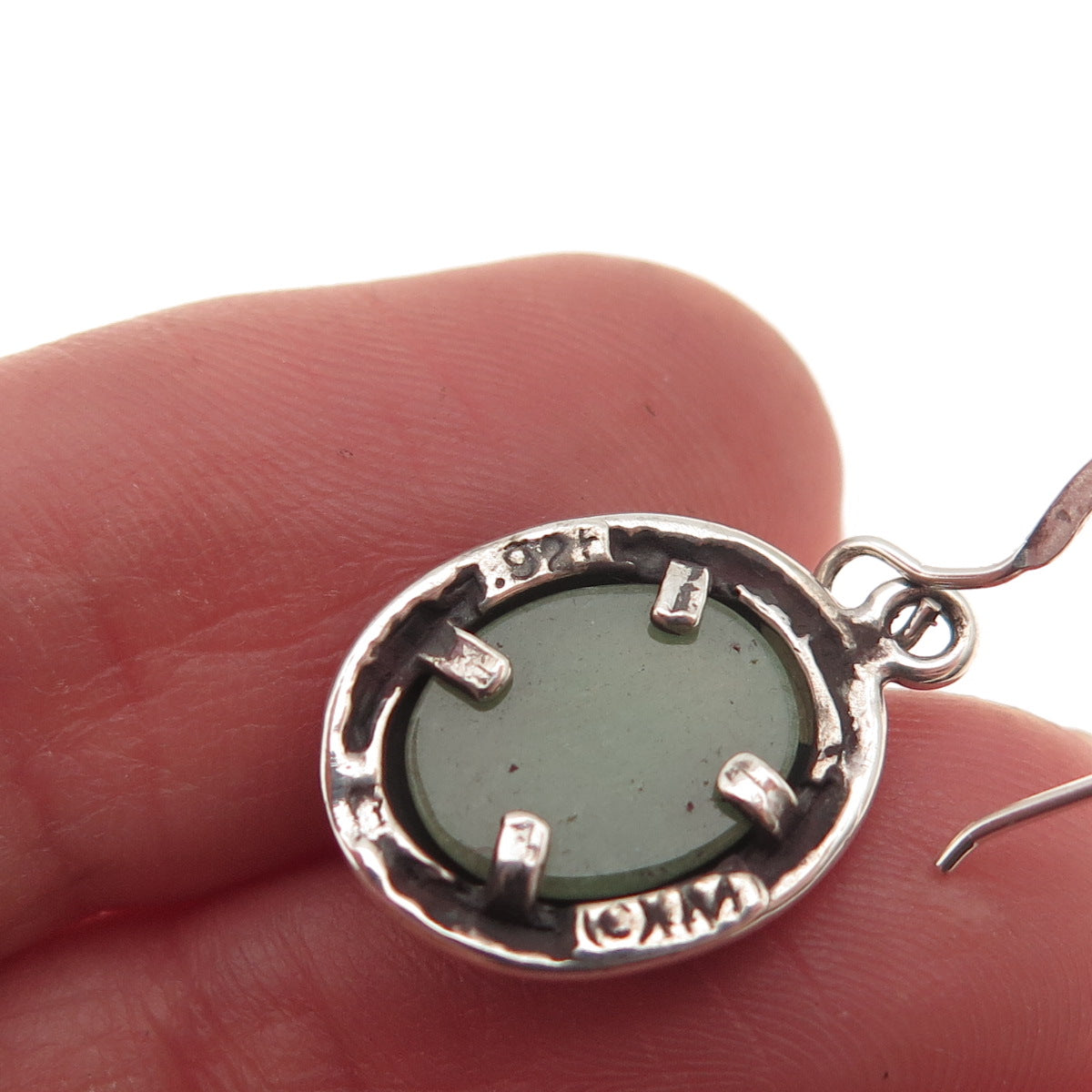 Morning Sun 925 Sterling Silver Vintage Real Jade Oxidized Dangle Earrings