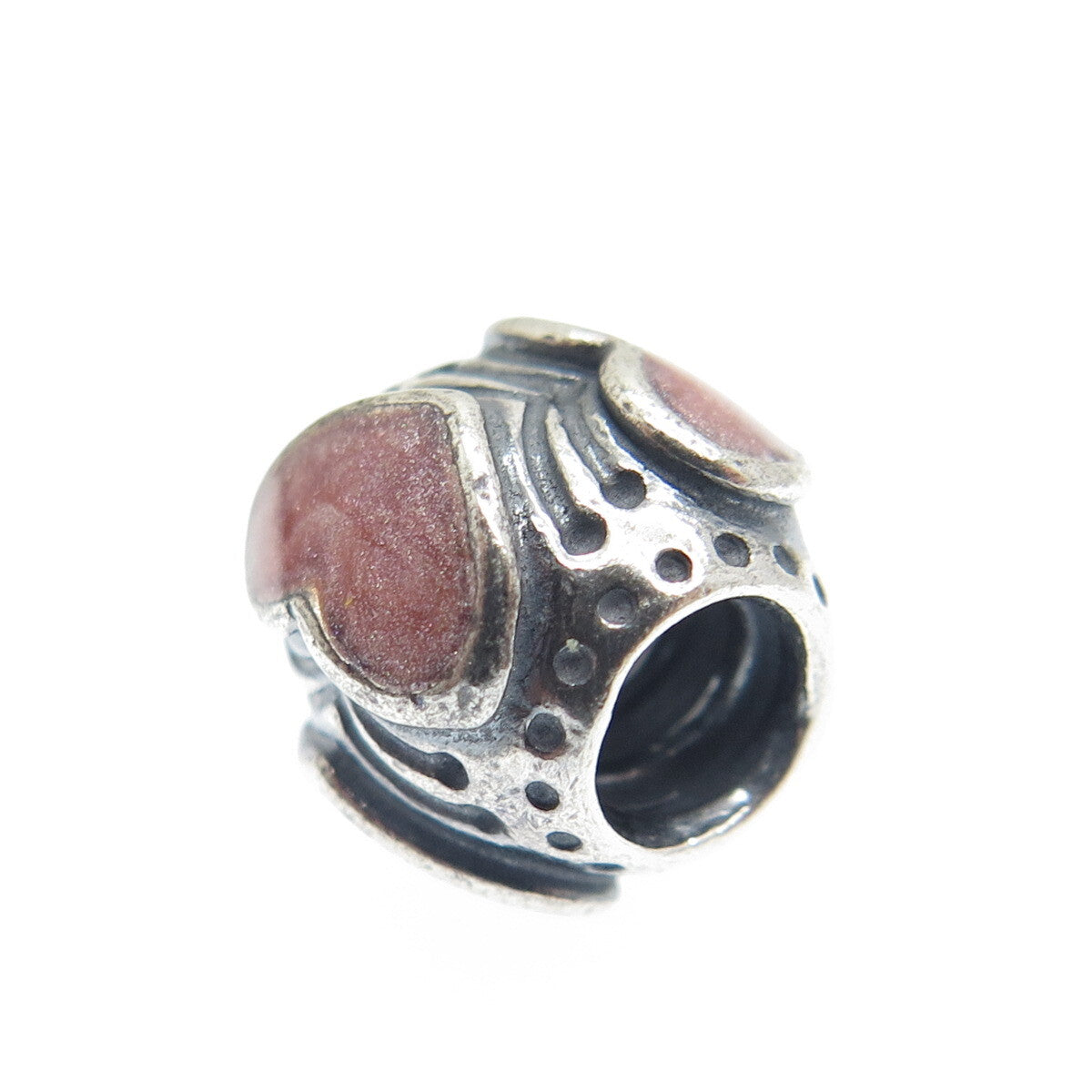PANDORA 925 Sterling Silver Rose Enamel Heart Bead Charm