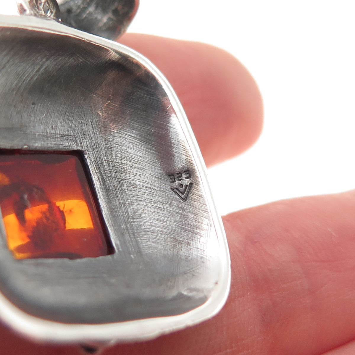 Silpada 925 Sterling Silver Vintage Real Amber Oxidized Charm Pendant