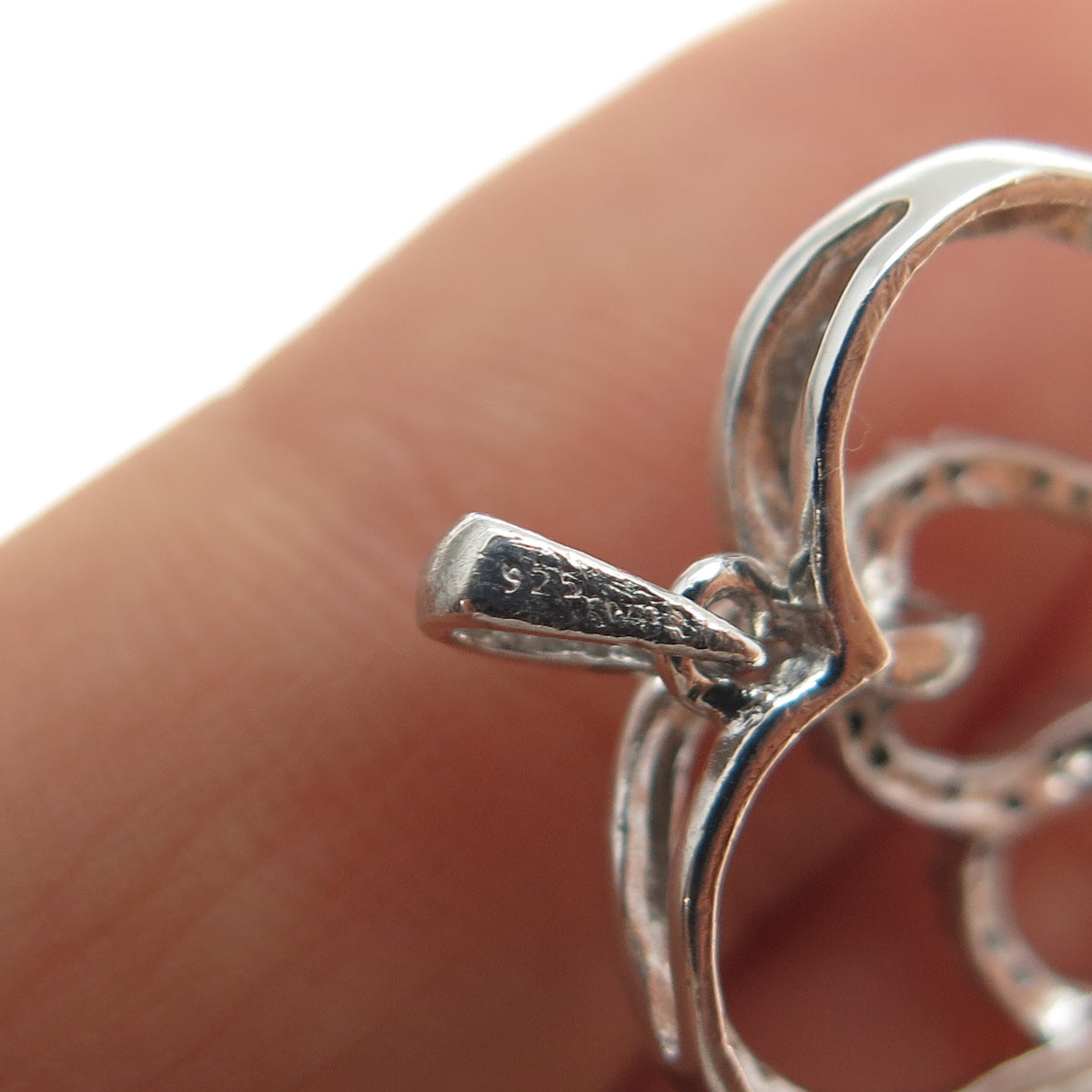 925 Sterling Silver Real Round-Cut Diamond Couple Heart Mini Charm Pendant