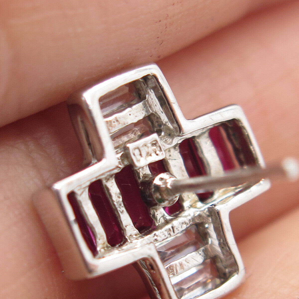 925 Sterling Silver Lab-Created Ruby & C Z "X" Shape Earrings