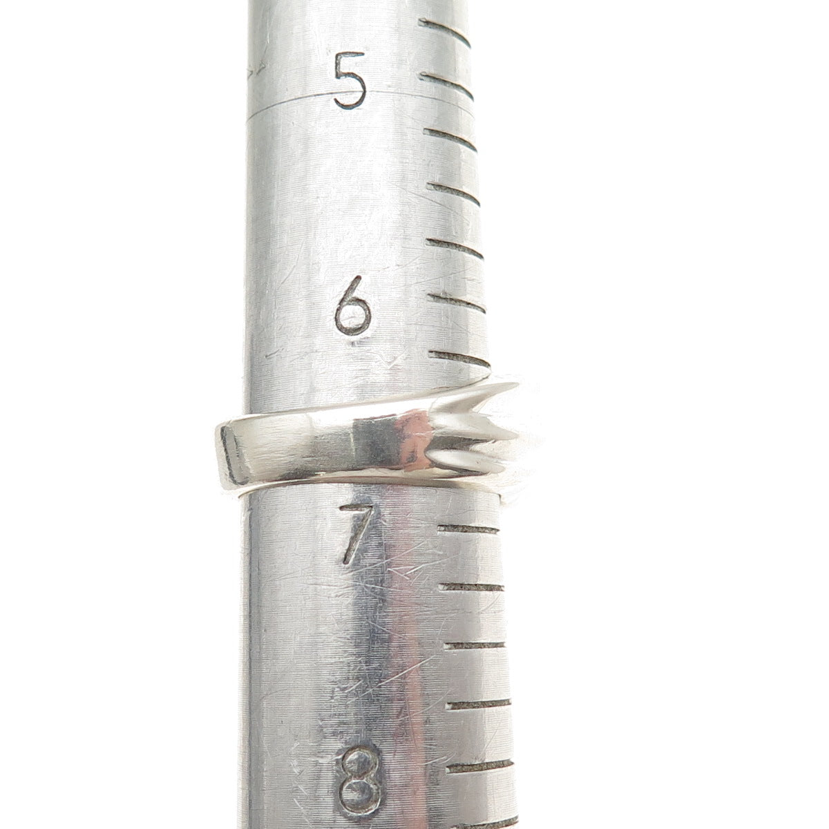 925 Sterling Silver Vintage Real Round-Cut Emerald Modernist Ring Size 6.75