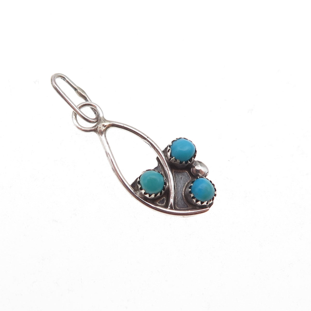 Old Pawn 925 Sterling Silver Vintage Turquoise Snake Eye Tribal Charm Pendant