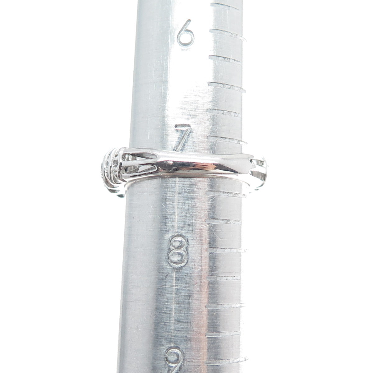 CHUCK CLEMENCY 925 Sterling Silver Real Round-Cut White Topaz C Z Ring Size 7.5