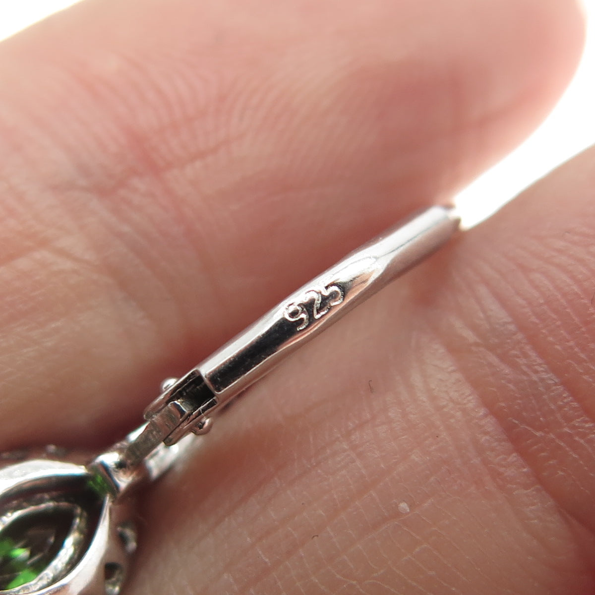 925 Sterling Silver Marquise-Cut Green & Round White C Z Eye Drop Earrings