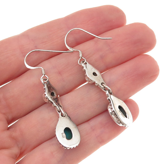 925 Sterling Silver Vintage Real Turquoise & London Blue Topaz Dangle Earrings