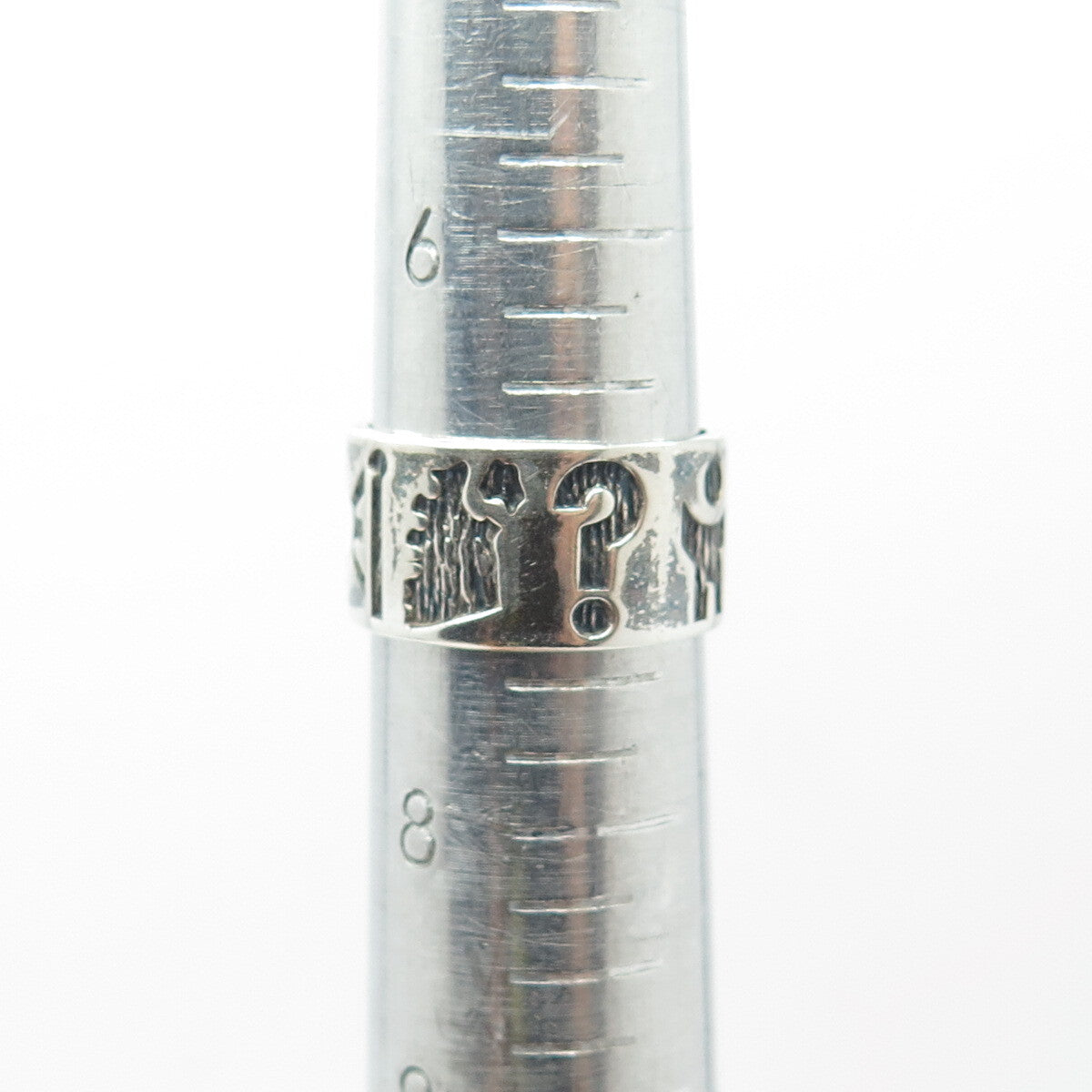 SAC SILVER 925 Sterling Silver Vintage Dublin 1991 Ethnic Band Ring Size 7.5