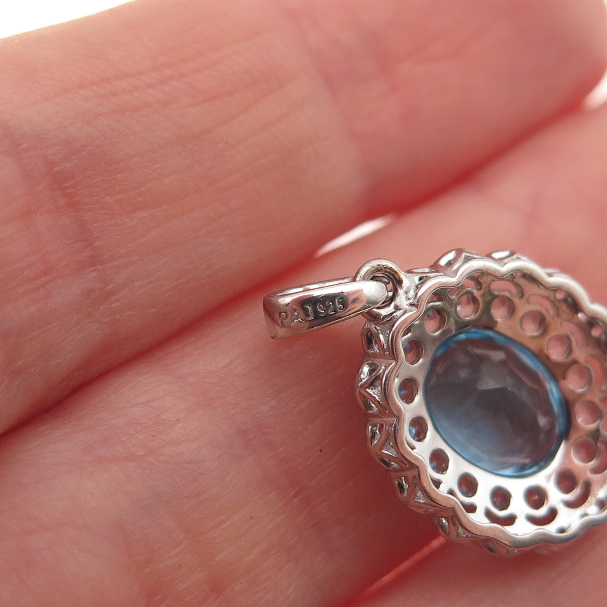 925 Sterling Silver Real Swiss Blue & White Topaz Charm Pendant