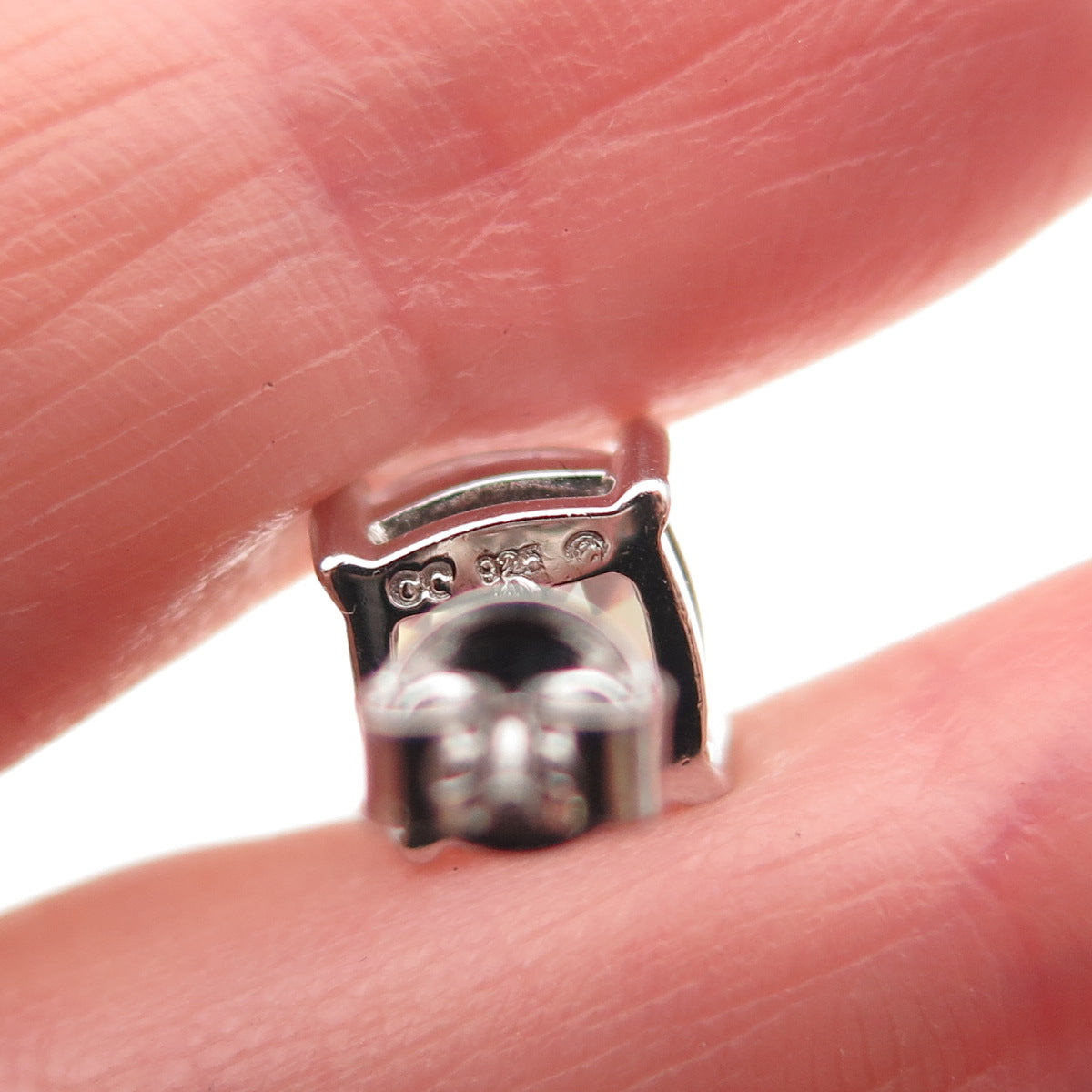 925 Sterling Silver Cushion-Cut C Z Stud Earrings