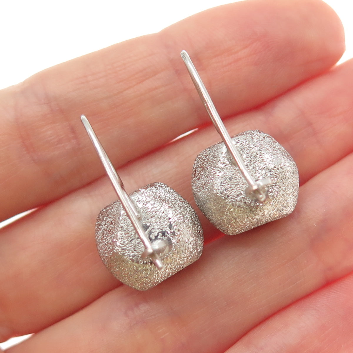 925 Sterling Silver Vintage Italy Modernist Textured Drop Bead Earrings