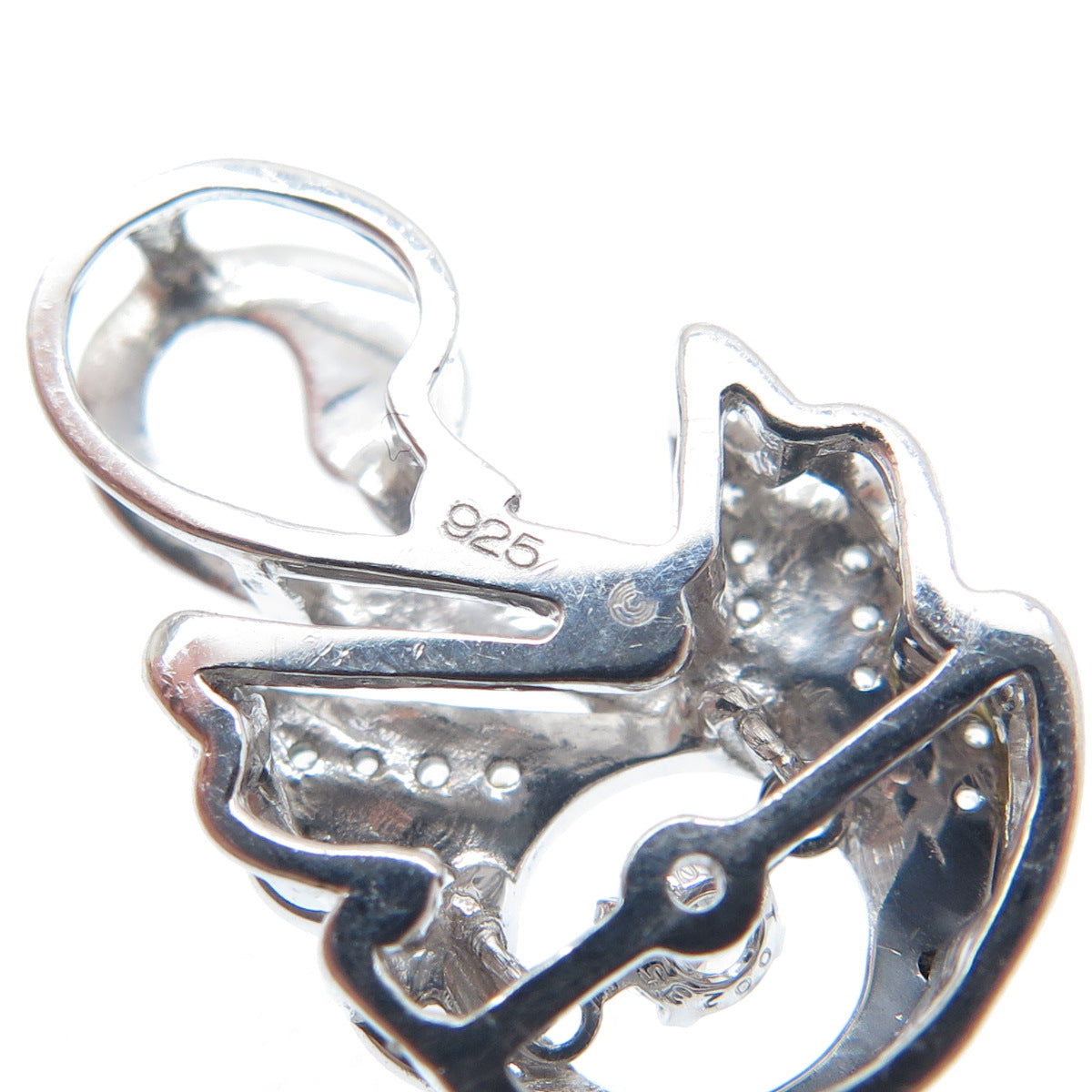 925 Sterling Silver Round-Cut C Z Swan Bird Minimalist Slide Pendant