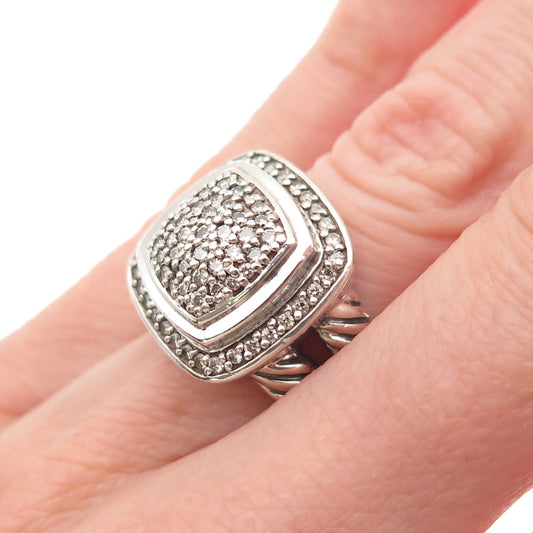 David Yurman 925 Sterling Silver Vintage Real Round-Cut Diamond Ring Size 4.25