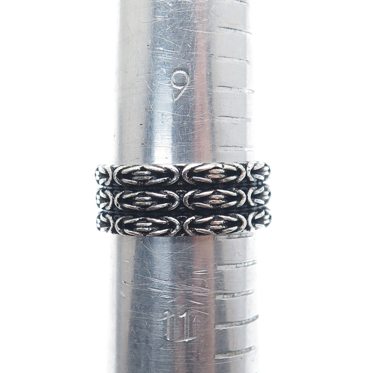 925 Sterling Silver Vintage 3-Row Byzantine Oxidized Band Ring Size 10.25