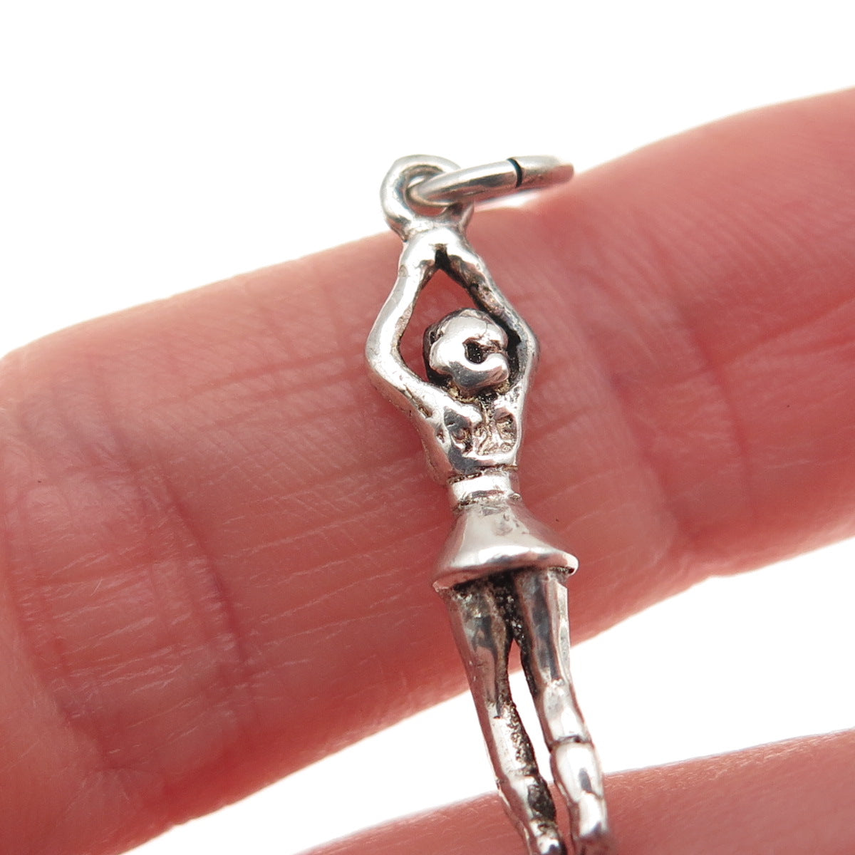 925 Sterling Silver Vintage Cheerleader Oxidized 3D Charm Pendant