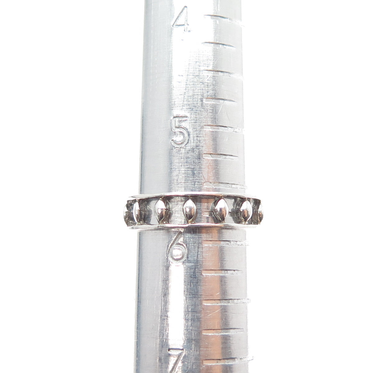 925 Sterling Silver Vintage Diamond-Shape All Around Beads Band Ring Size 6