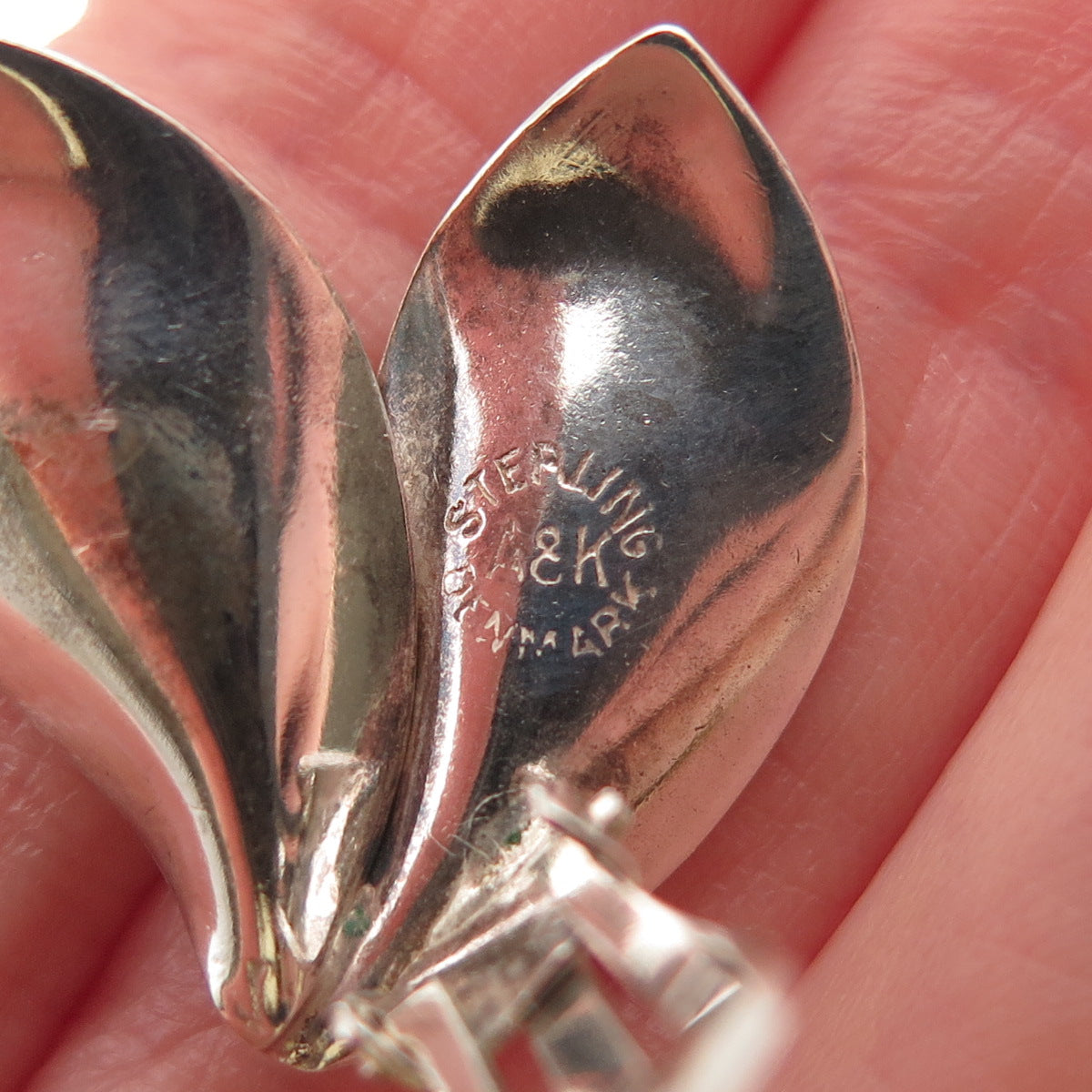 Aerre & Krogs Eftf Sterling Silver Vintage Denmark Calla Lily Clip On Earrings