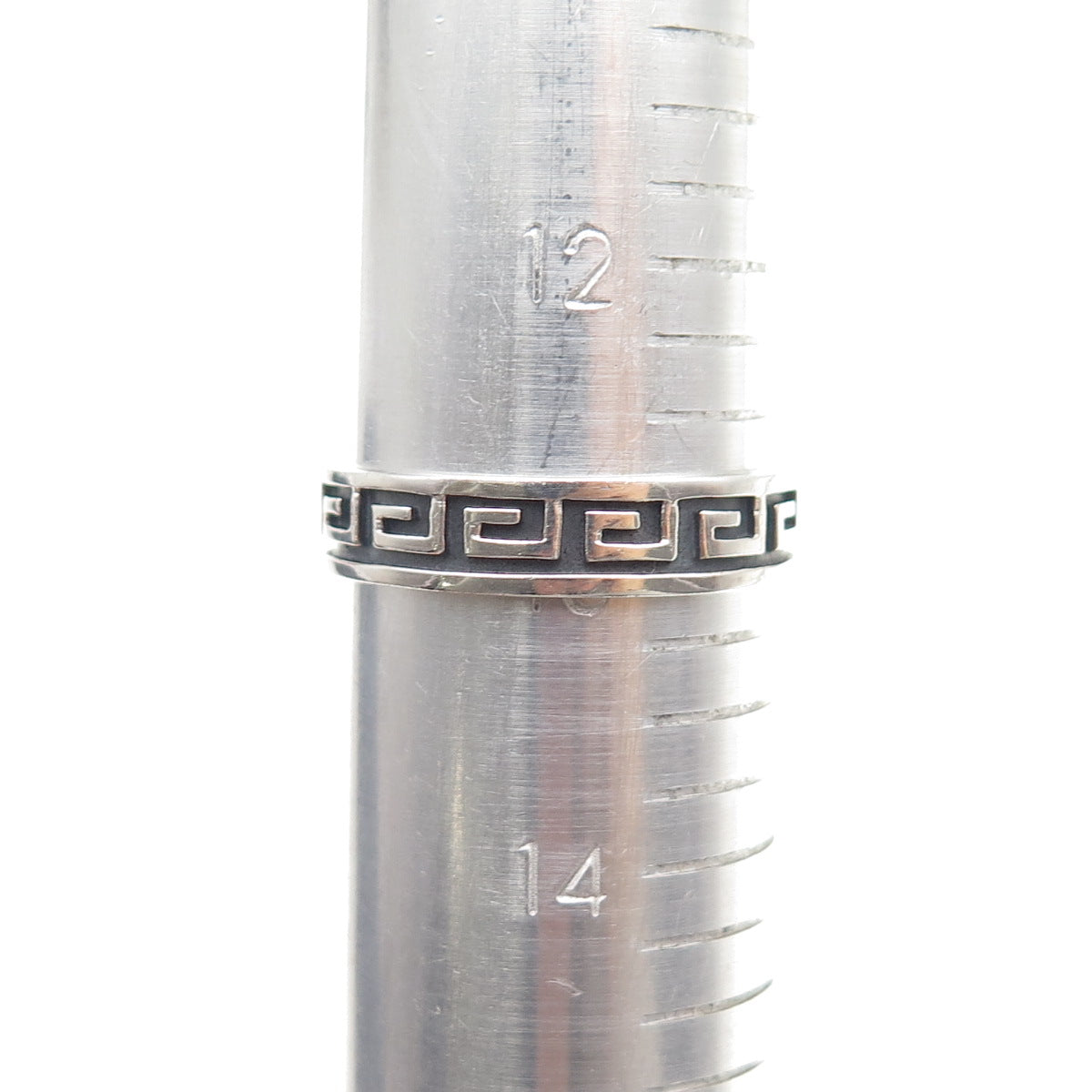925 Sterling Silver Vintage Greek Key Oxidized Band Ring Size 13